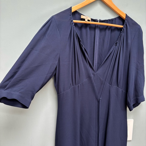Michael Kors Collection Navy Blue V-Neck Midi Dress with Tie Detail Silk 10 - Picture 2 of 7